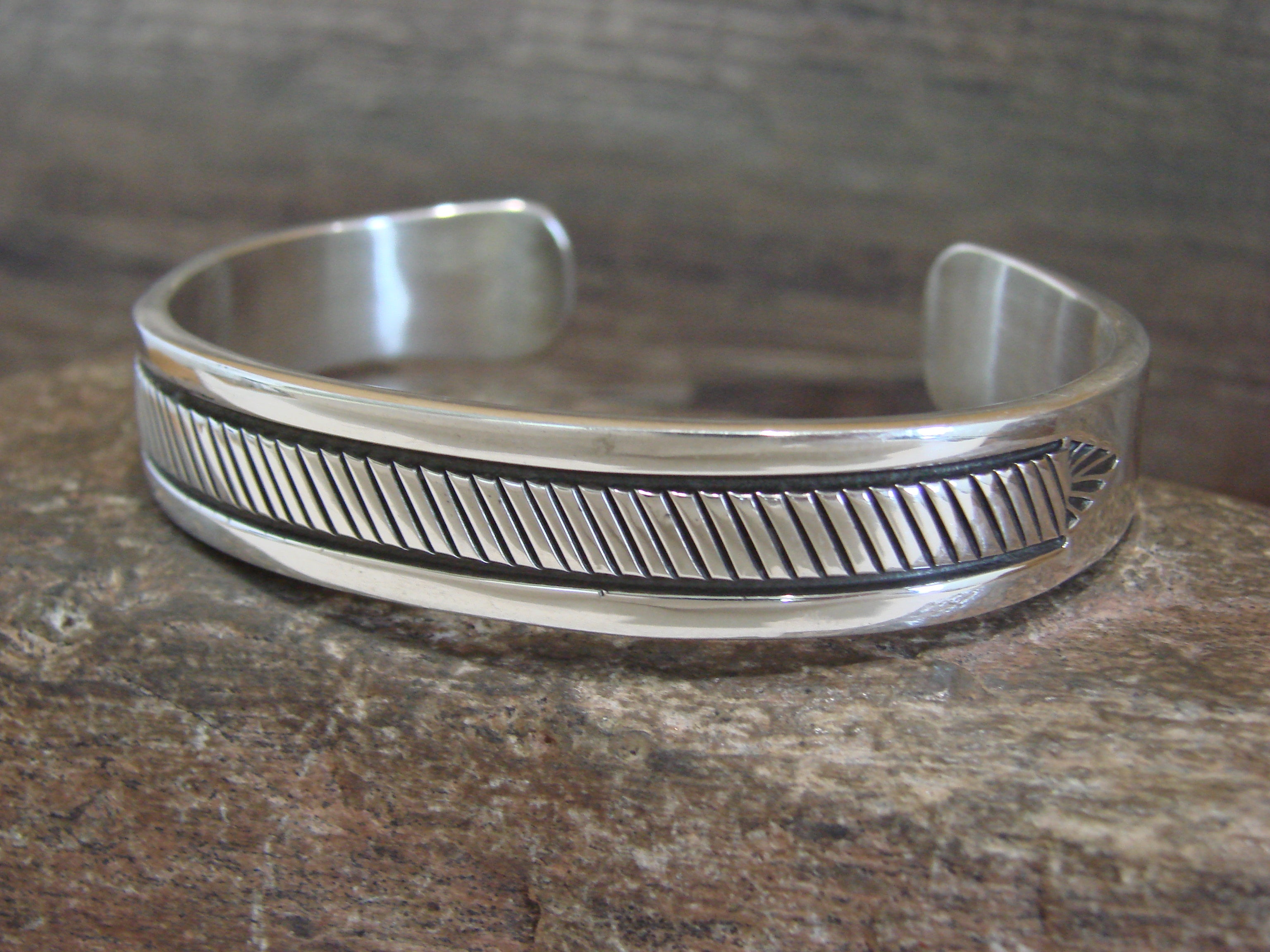 Native American Indian Hand Stamped Sterling Silver Bracelet