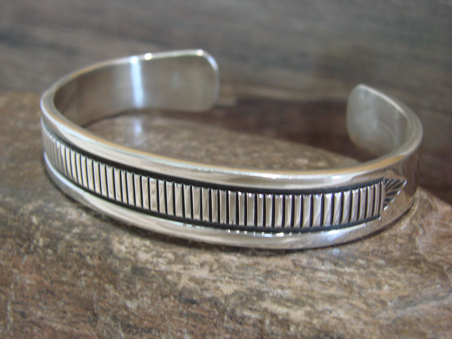 Native American Indian Hand Stamped Sterling Silver Bracelet Signed B Morgan