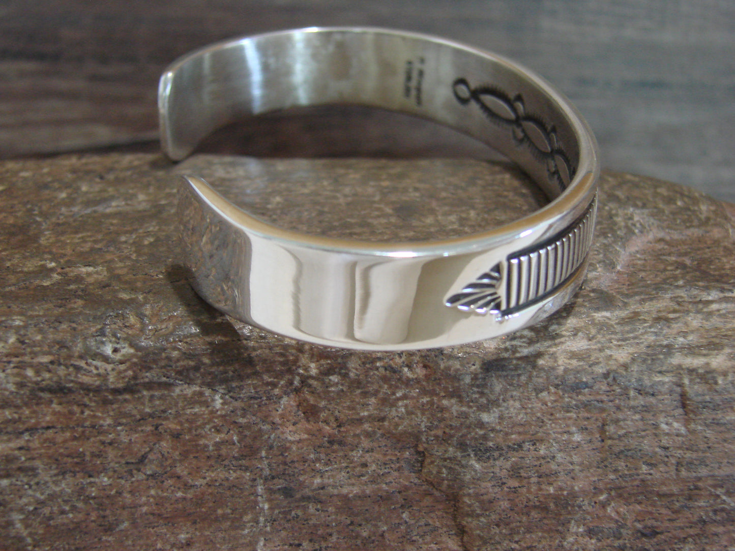 Native American Indian Hand Stamped Sterling Silver Bracelet Signed B Morgan