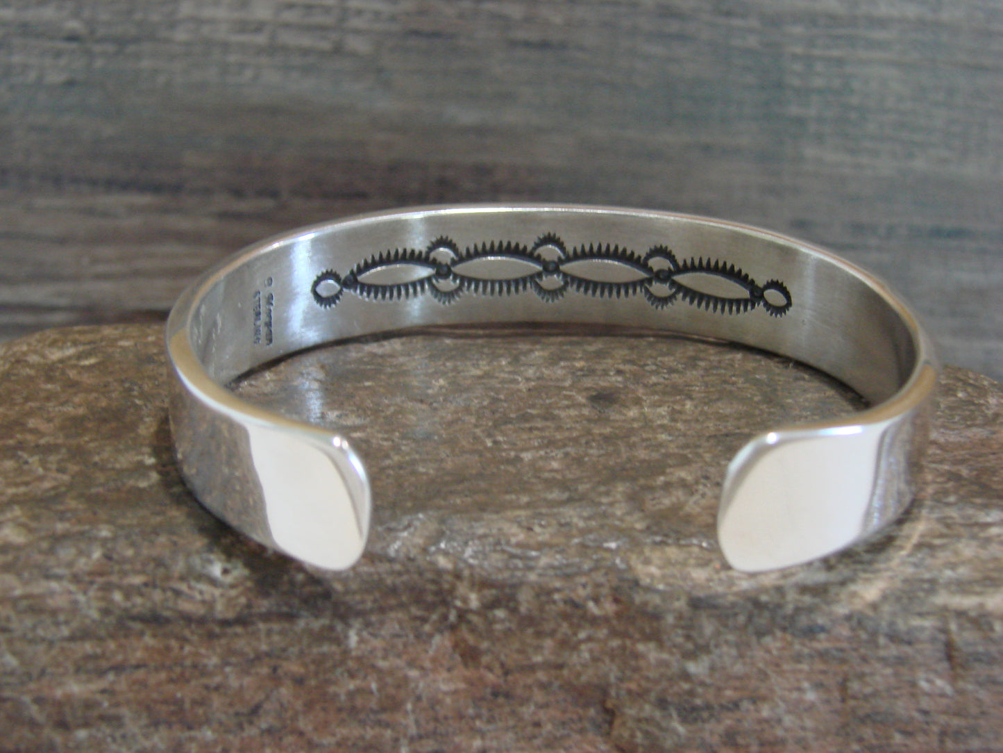 Native American Indian Hand Stamped Sterling Silver Bracelet Signed B Morgan