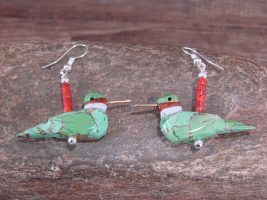 Hand Carved Bronze Infused Gaspeite Hummingbird Fetish Earrings by Matt Mitchell