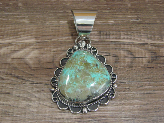 Navajo Indian Nickel Silver & Turquoise Pendant - Cleveland