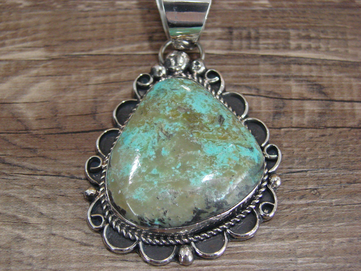 Navajo Indian Nickel Silver & Turquoise Pendant - Cleveland