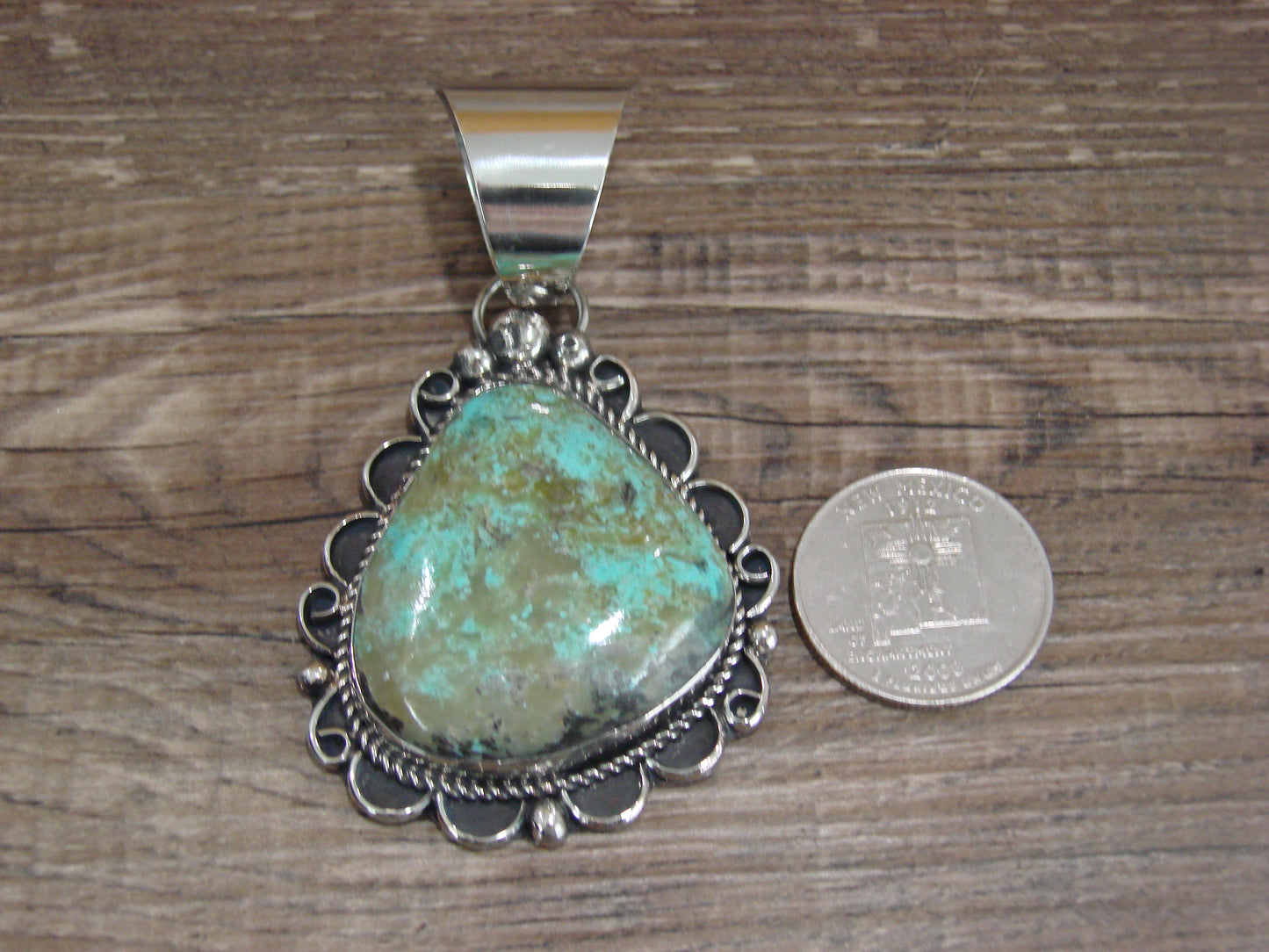 Navajo Indian Nickel Silver & Turquoise Pendant - Cleveland