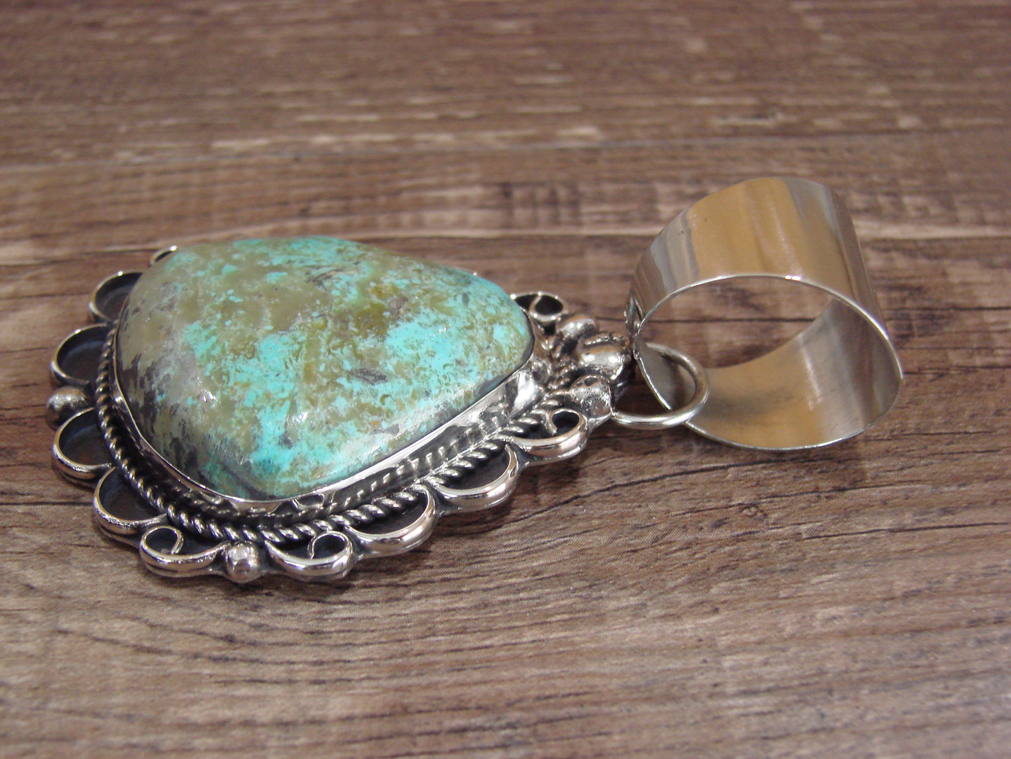 Navajo Indian Nickel Silver & Turquoise Pendant - Cleveland