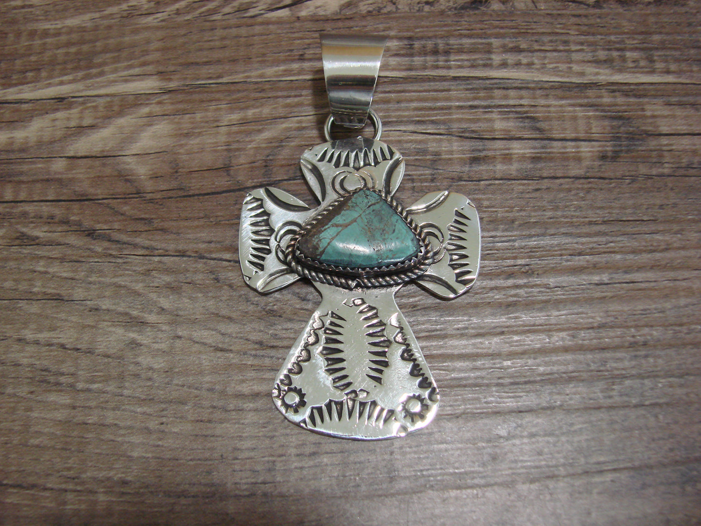 Navajo Nickel Silver & Turquoise Cross Pendant - Cleveland