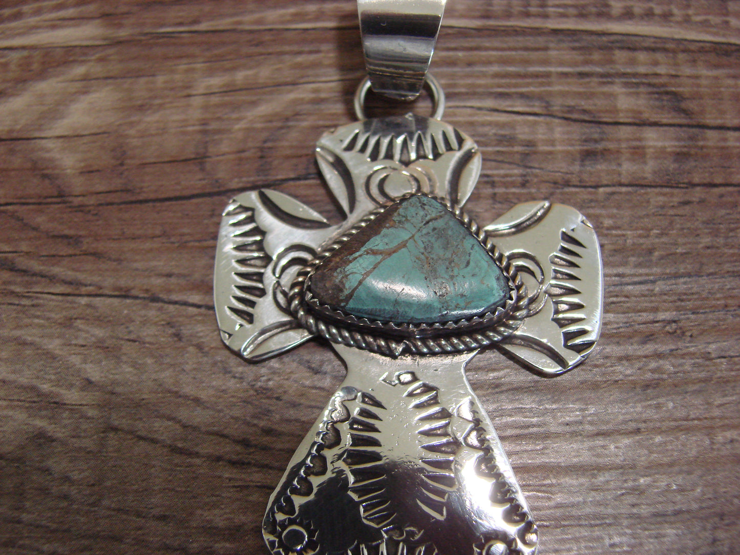 Navajo Nickel Silver & Turquoise Cross Pendant - Cleveland