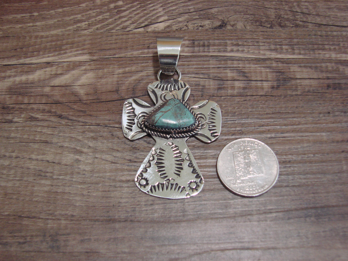 Navajo Nickel Silver & Turquoise Cross Pendant - Cleveland