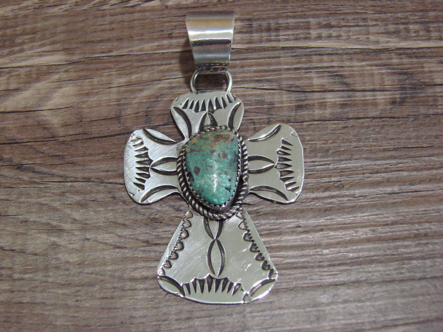 Navajo Nickel Silver & Turquoise Cross Pendant - Cleveland