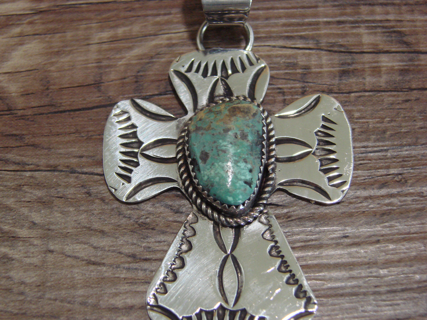 Navajo Nickel Silver & Turquoise Cross Pendant - Cleveland