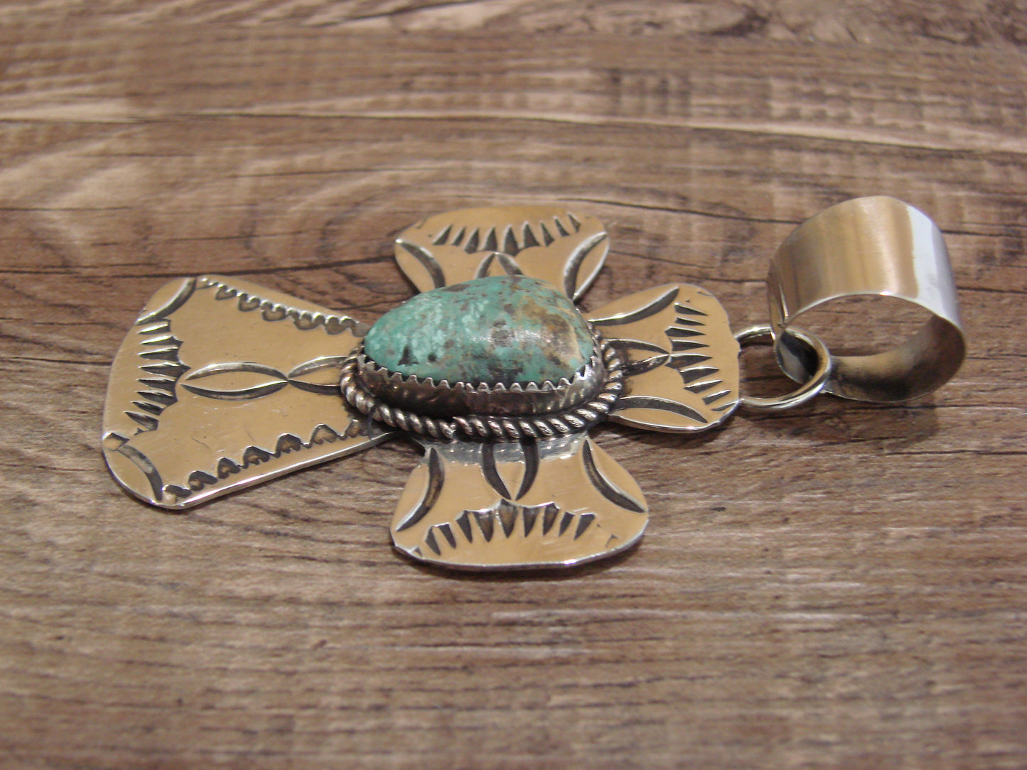 Navajo Nickel Silver & Turquoise Cross Pendant - Cleveland