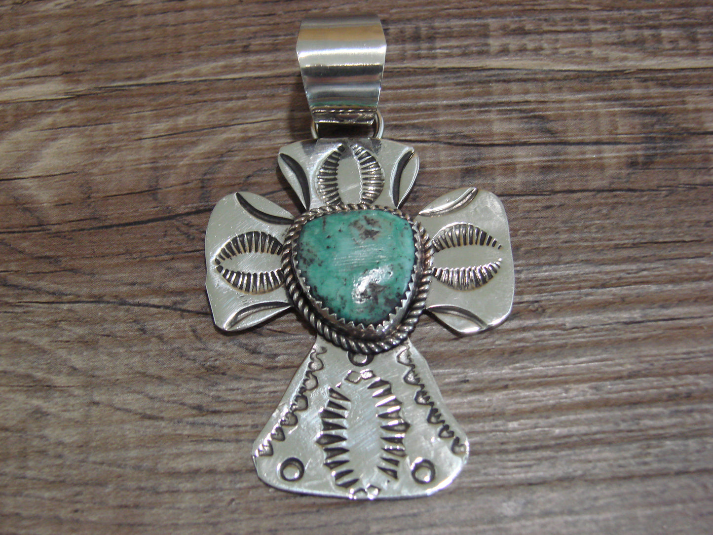 Navajo Nickel Silver & Turquoise Cross Pendant - Cleveland