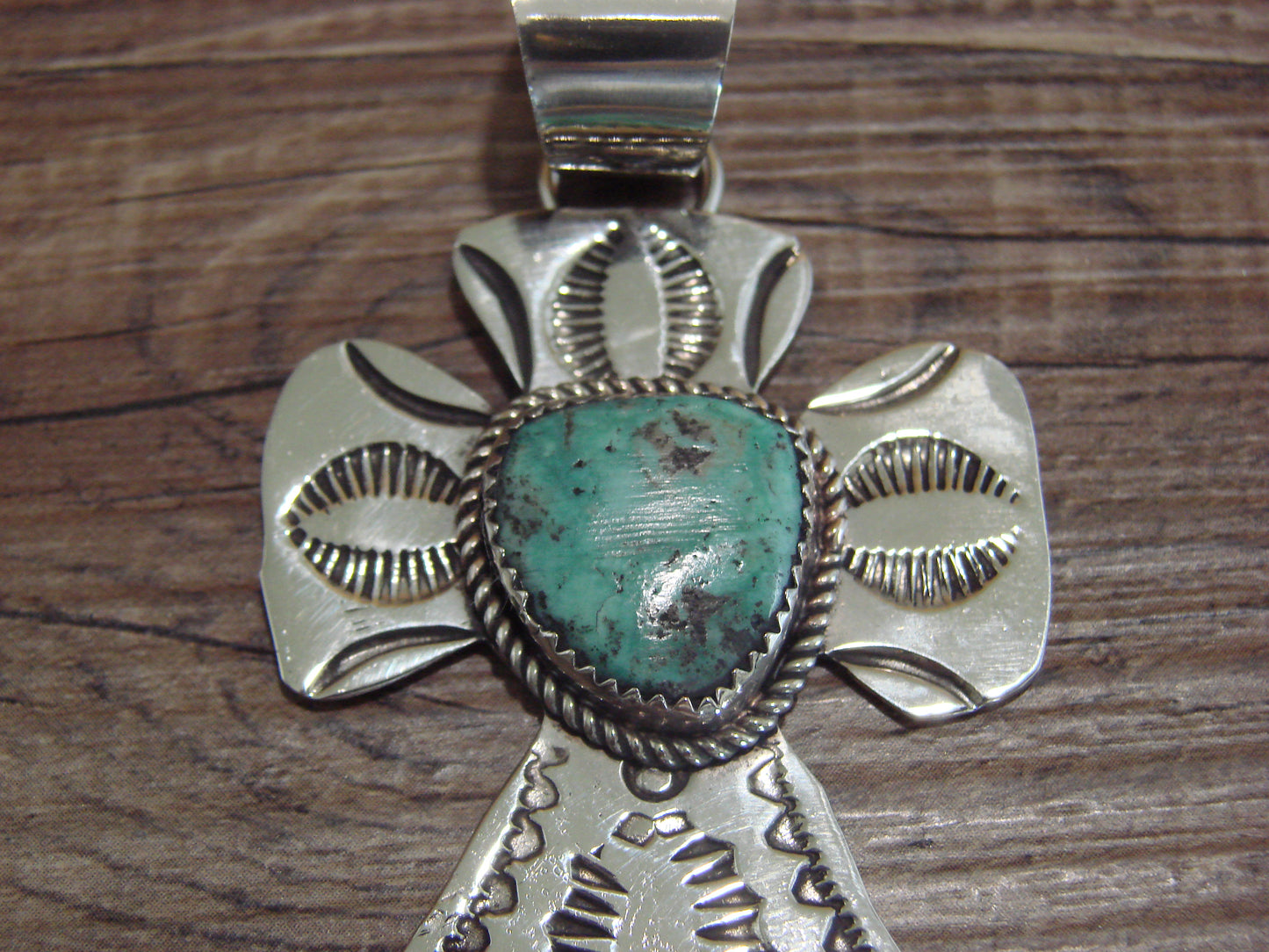 Navajo Nickel Silver & Turquoise Cross Pendant - Cleveland