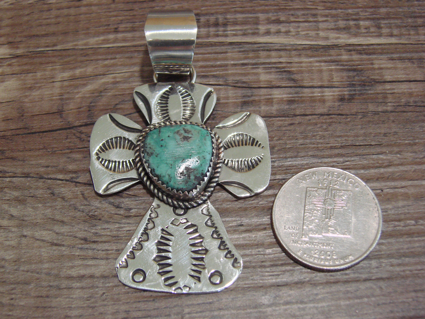 Navajo Nickel Silver & Turquoise Cross Pendant - Cleveland
