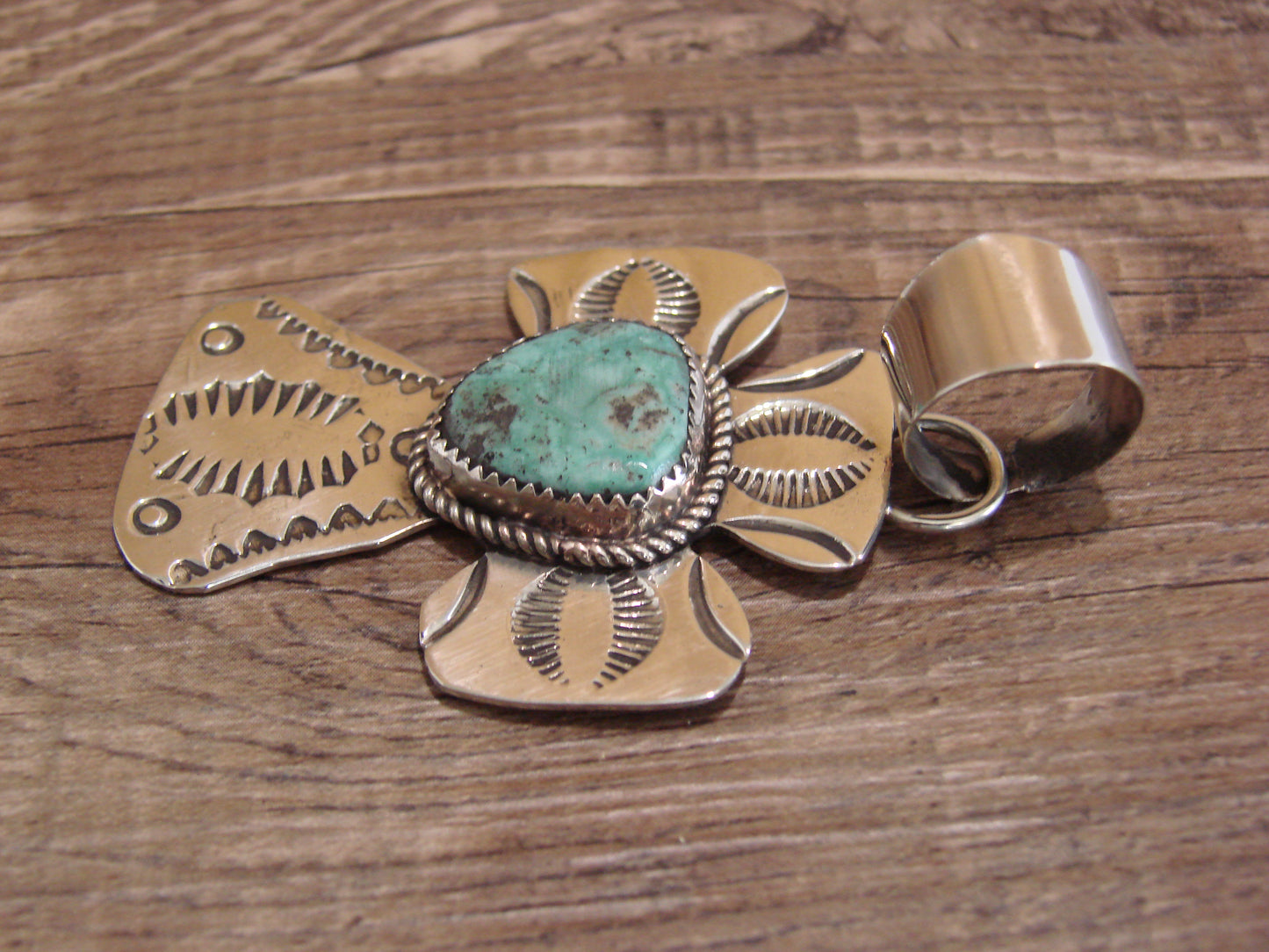 Navajo Nickel Silver & Turquoise Cross Pendant - Cleveland