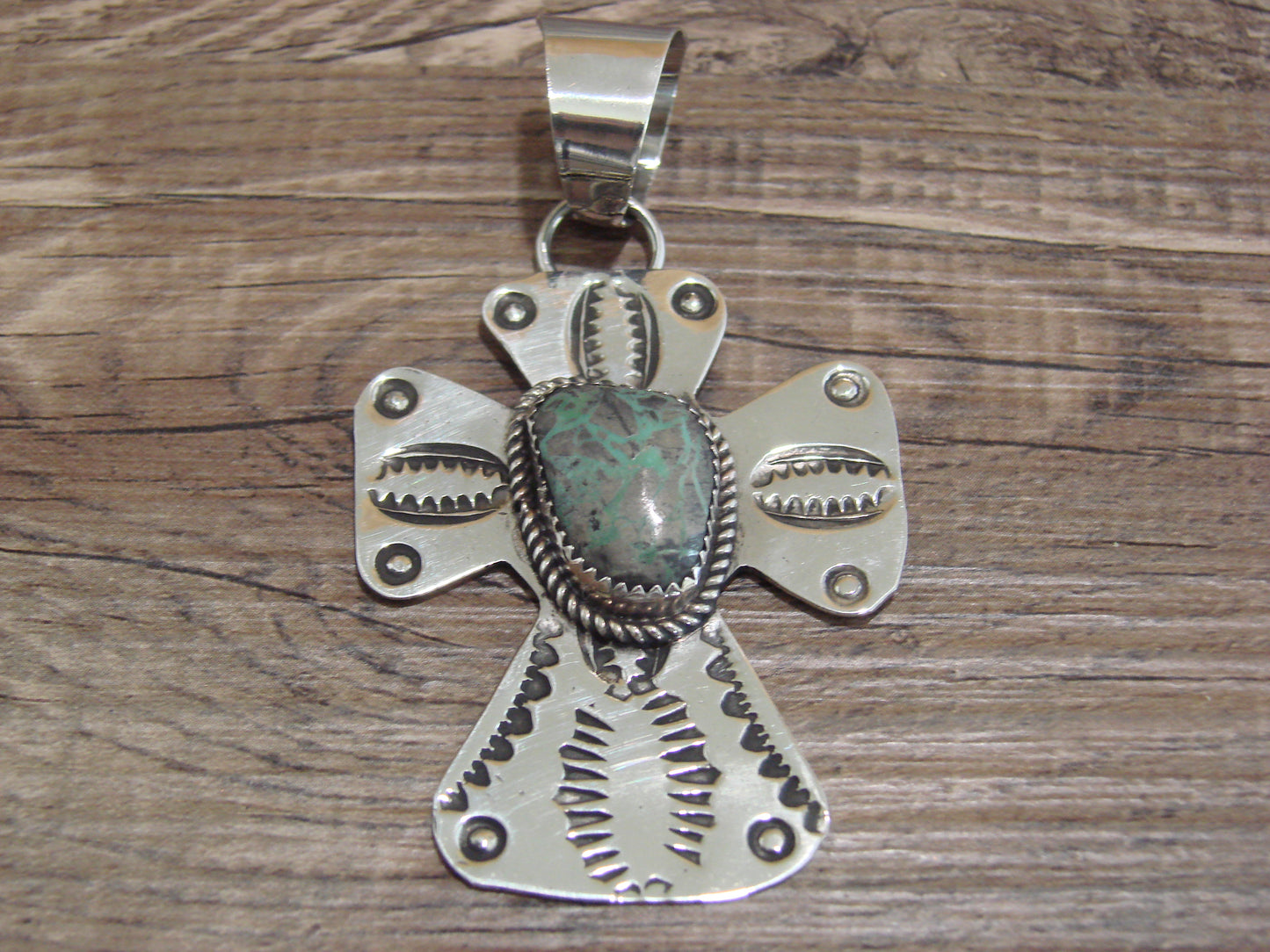 Navajo Nickel Silver & Turquoise Cross Pendant - Cleveland