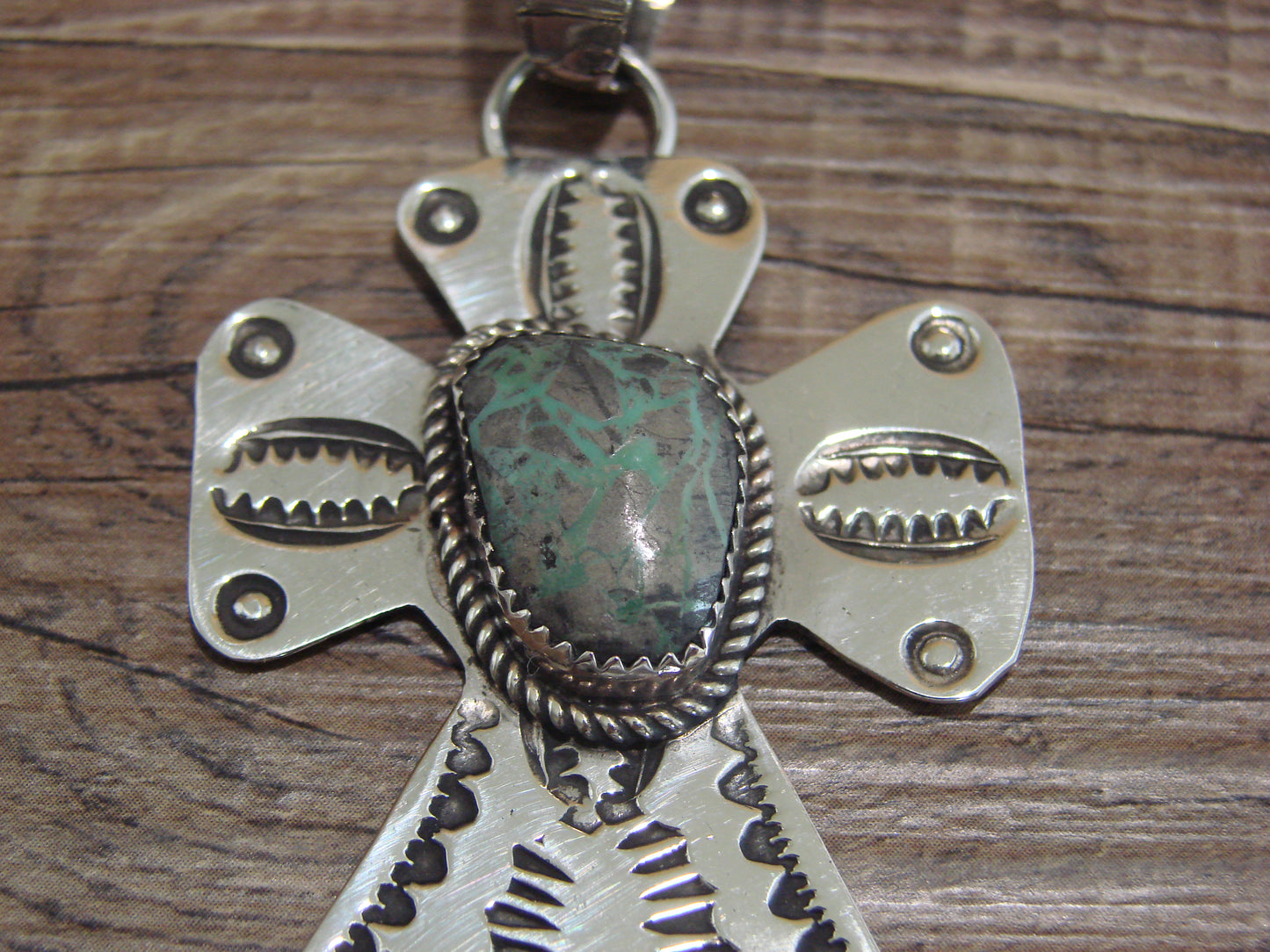 Navajo Nickel Silver & Turquoise Cross Pendant - Cleveland