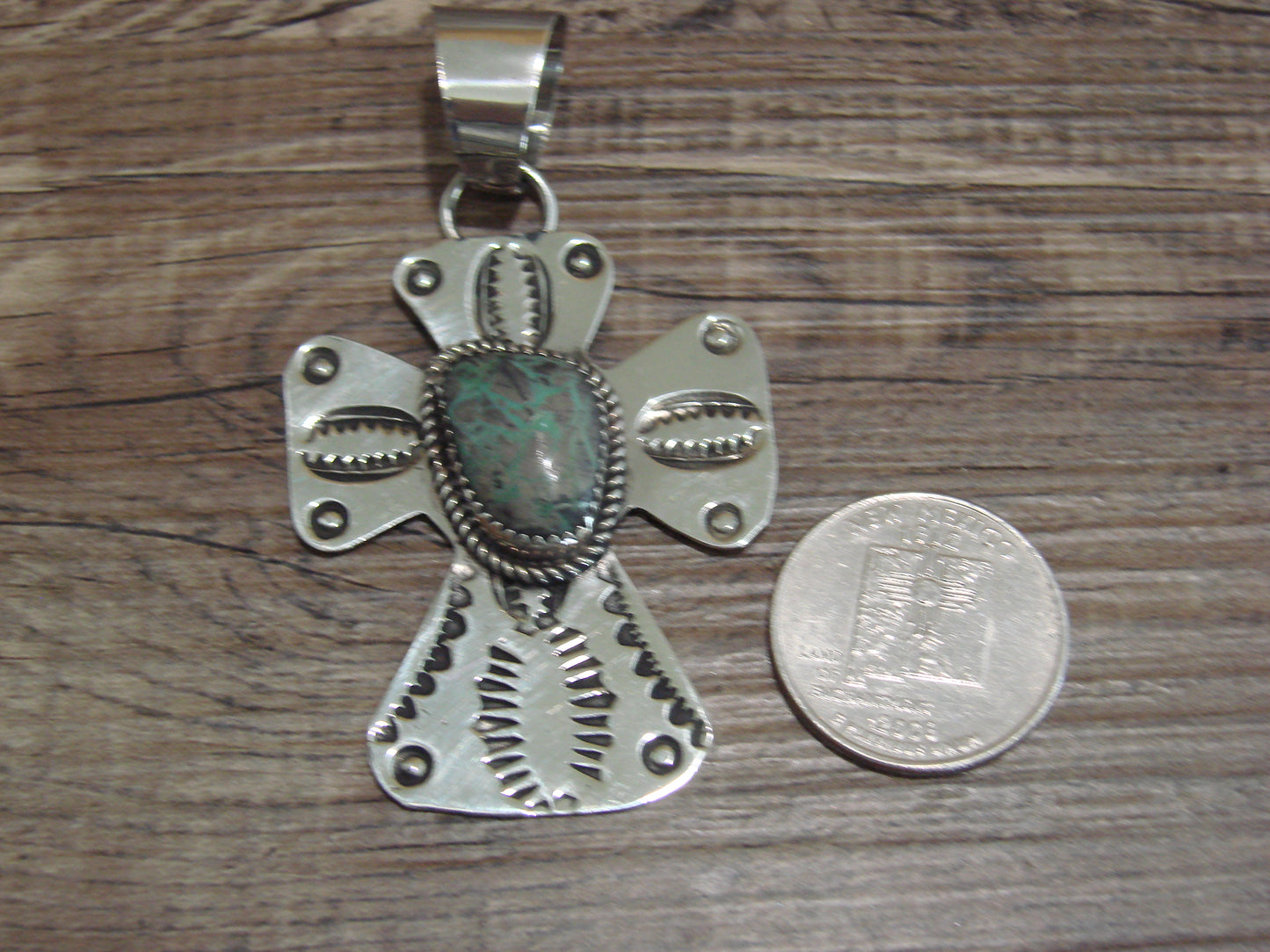 Navajo Nickel Silver & Turquoise Cross Pendant - Cleveland