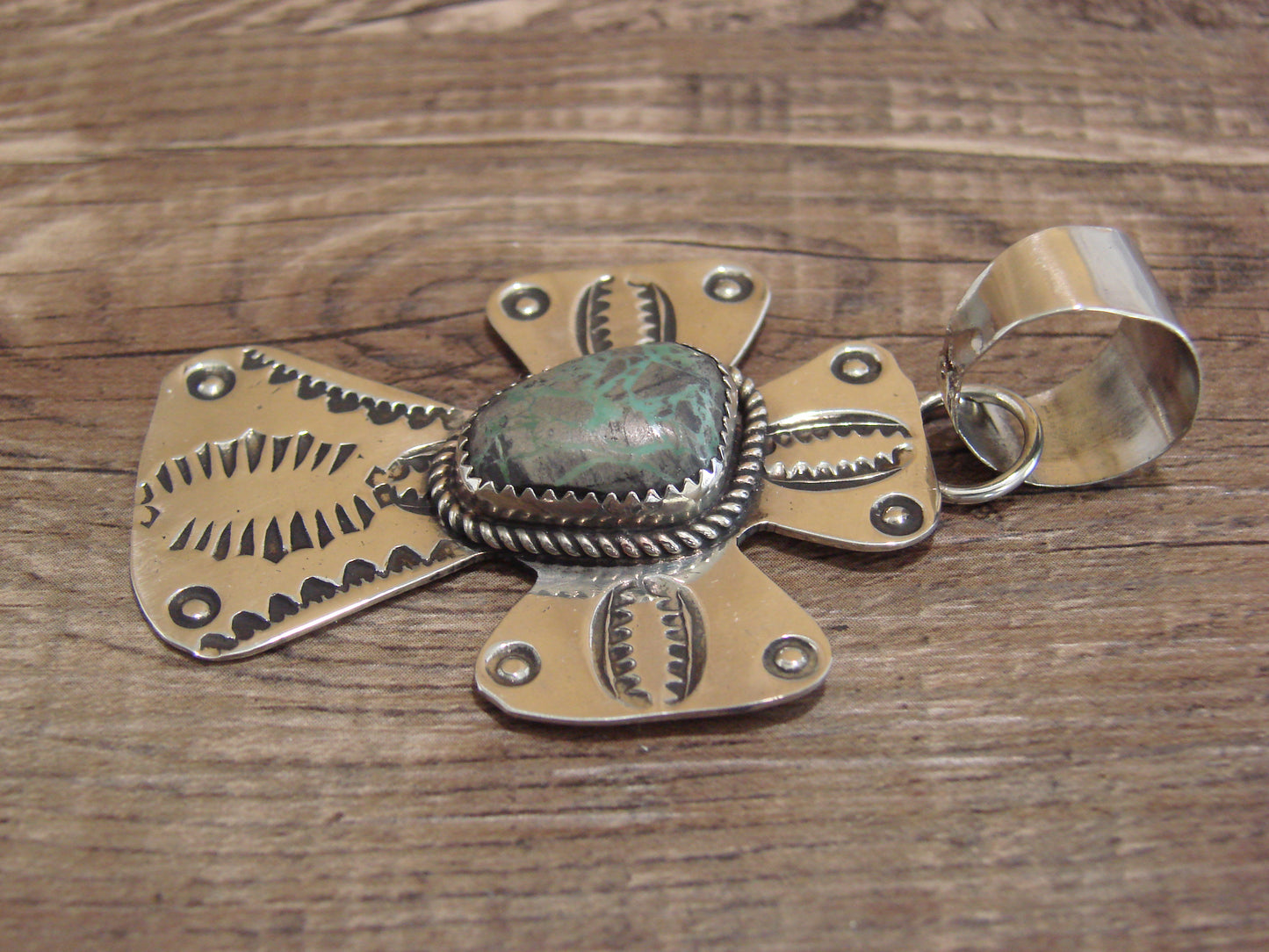 Navajo Nickel Silver & Turquoise Cross Pendant - Cleveland