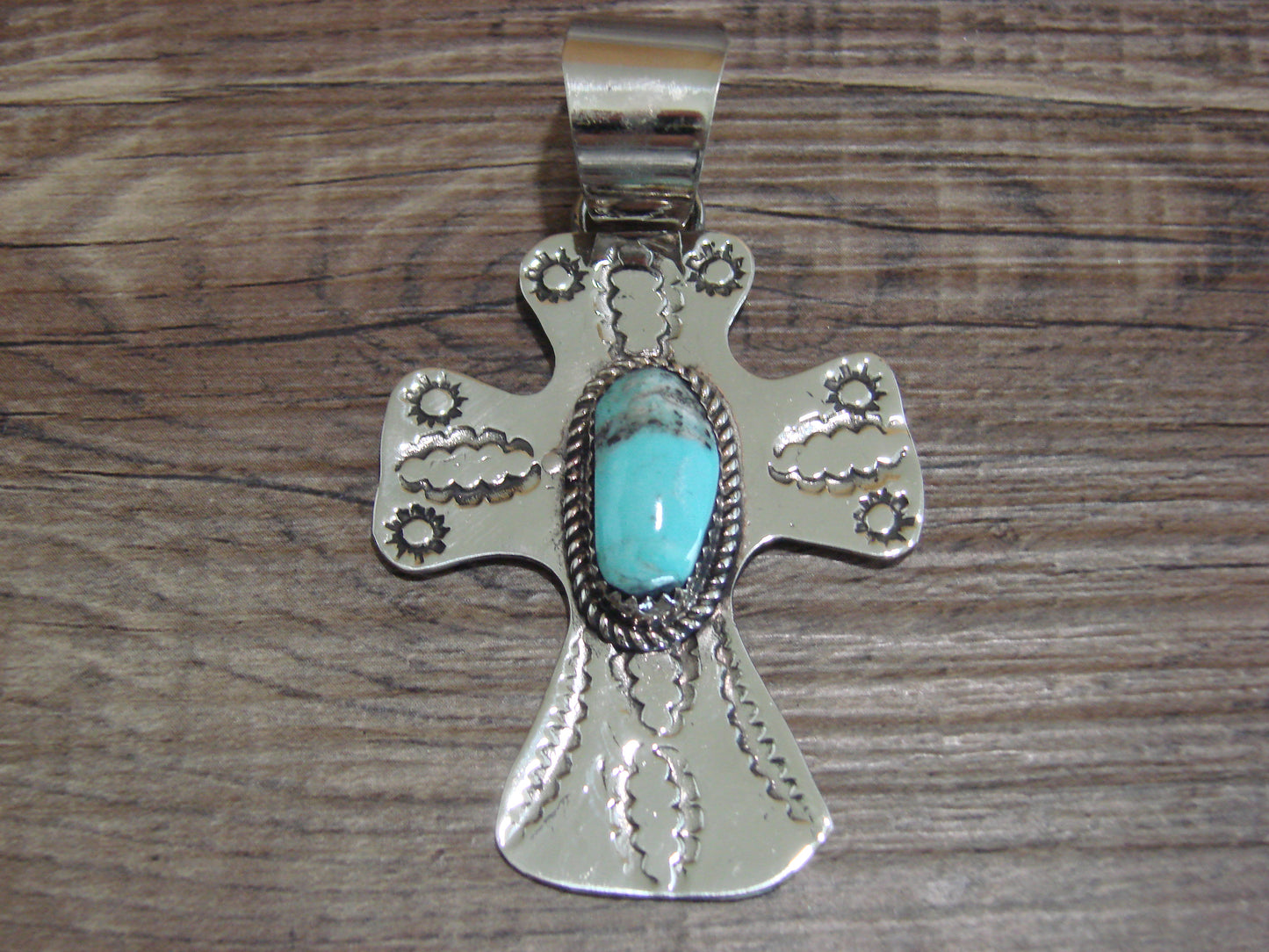 Navajo Nickel Silver & Turquoise Cross Pendant - Cleveland