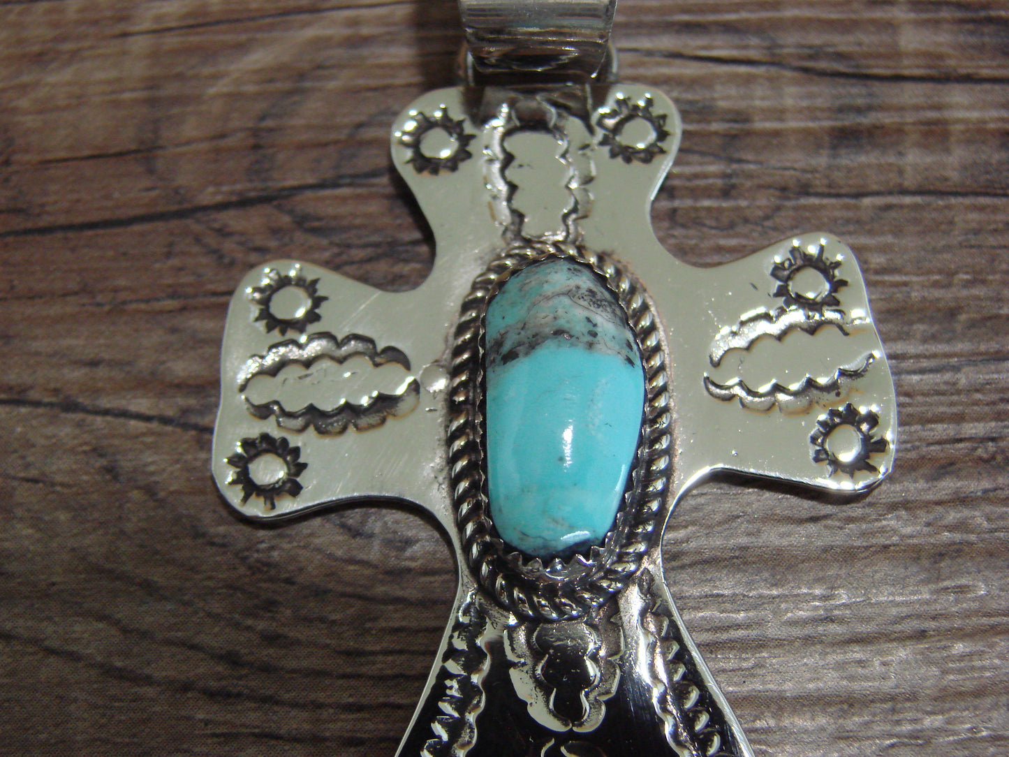 Navajo Nickel Silver & Turquoise Cross Pendant - Cleveland