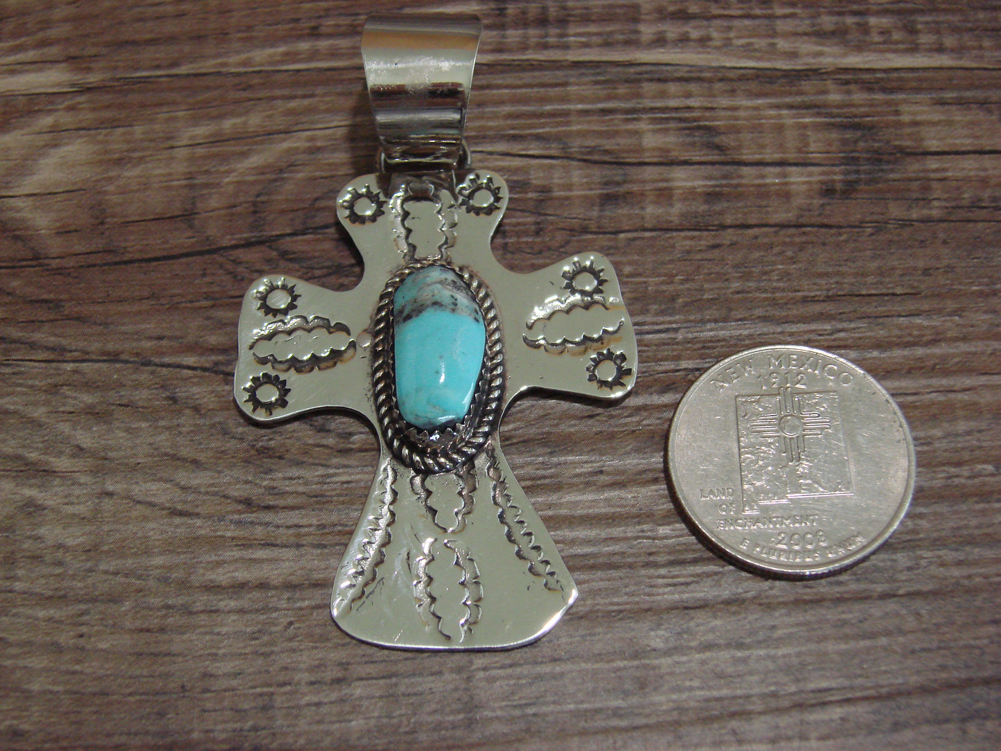 Navajo Nickel Silver & Turquoise Cross Pendant - Cleveland