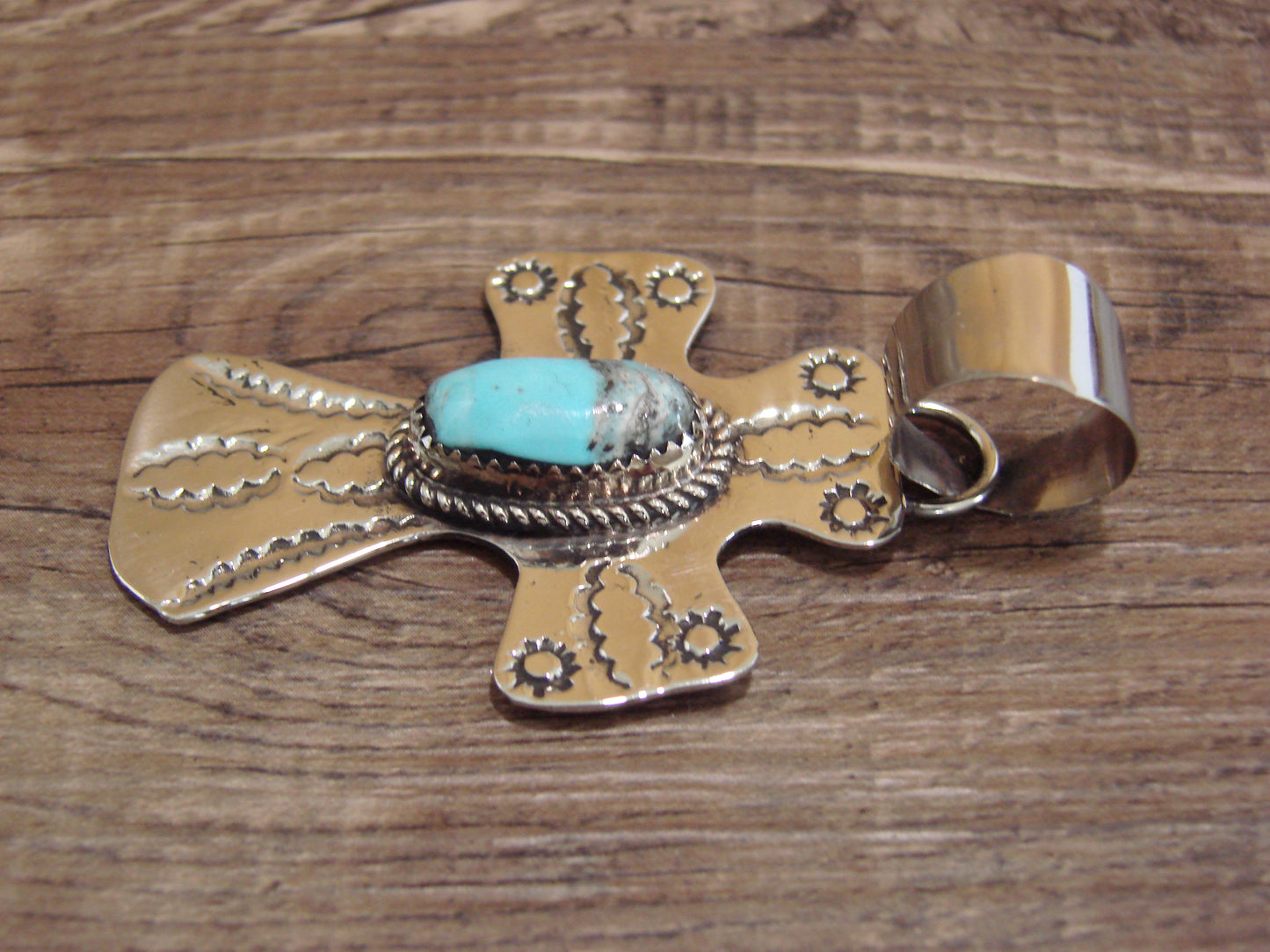 Navajo Nickel Silver & Turquoise Cross Pendant - Cleveland