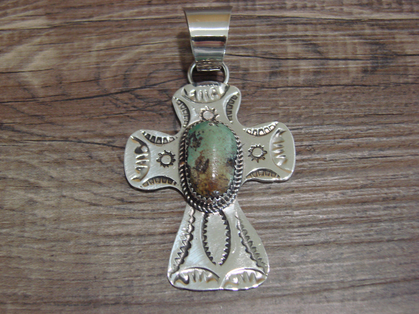 Navajo Nickel Silver & Turquoise Cross Pendant - Cleveland