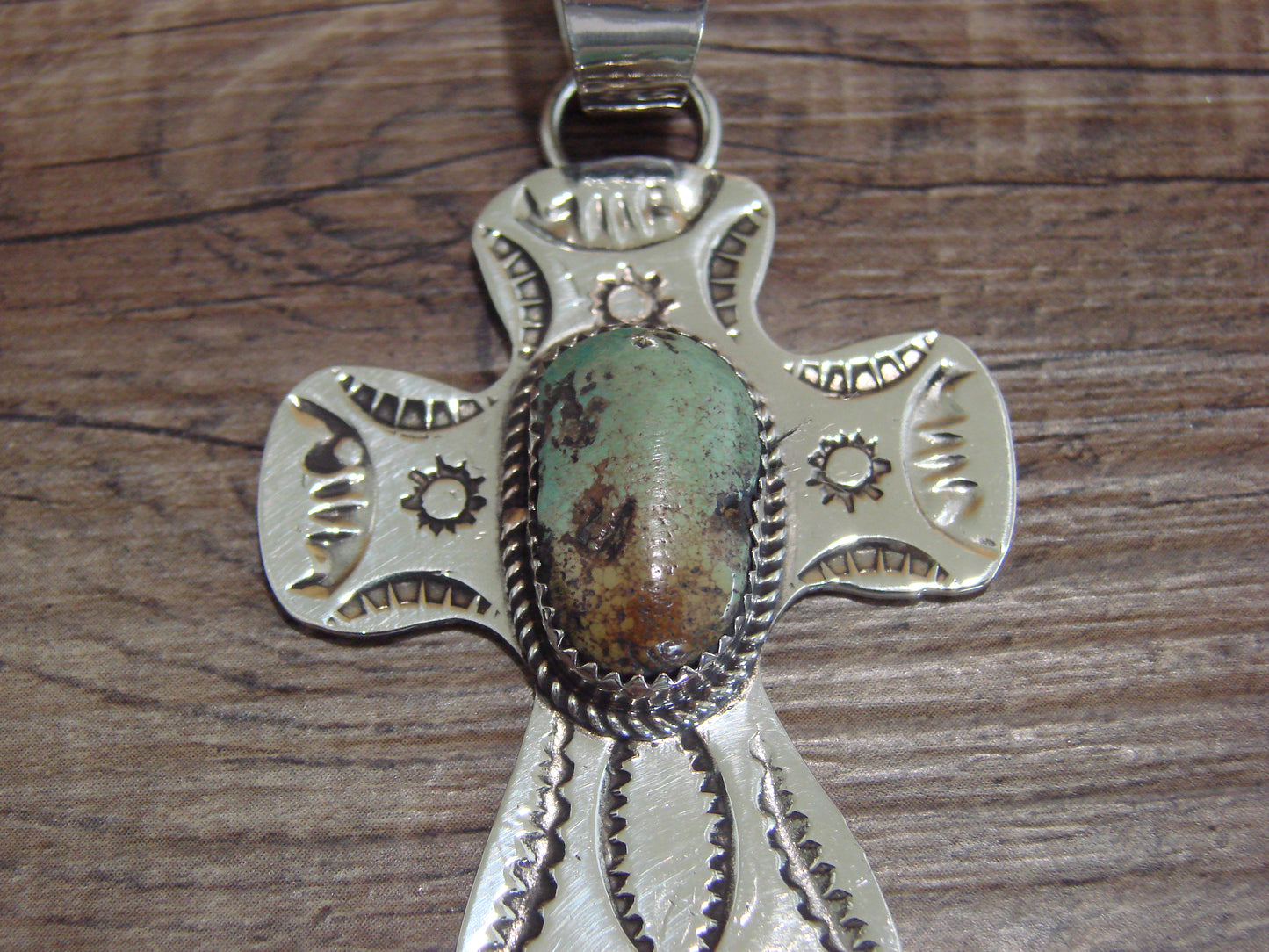 Navajo Nickel Silver & Turquoise Cross Pendant - Cleveland