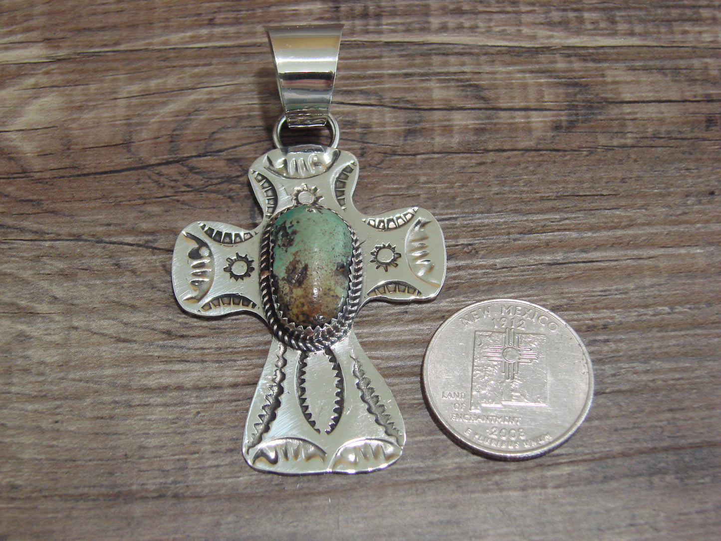 Navajo Nickel Silver & Turquoise Cross Pendant - Cleveland