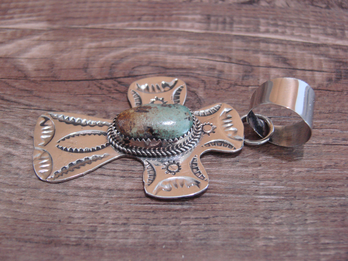 Navajo Nickel Silver & Turquoise Cross Pendant - Cleveland