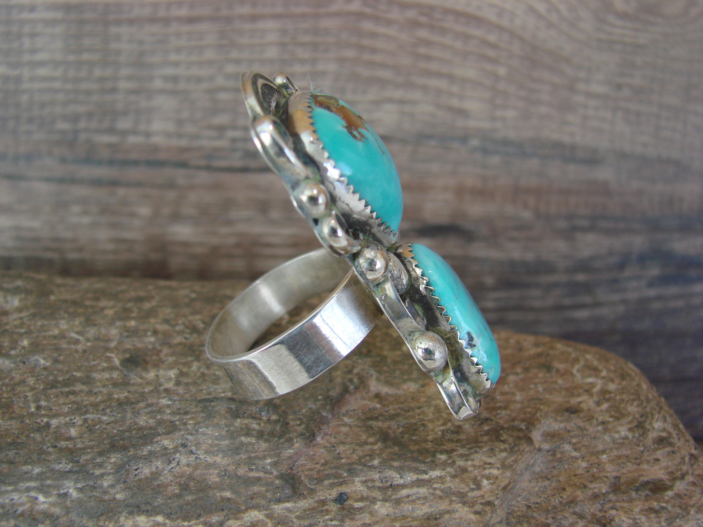 Navajo Sterling Silver Turquoise Adjustable Ring Size 9 to 11 by Cleveland