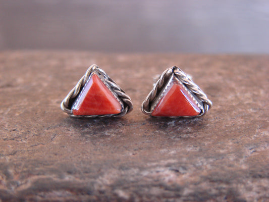 Zuni Indian Sterling Silver Triangular Spiny Oyster Post Earrings by Cachini