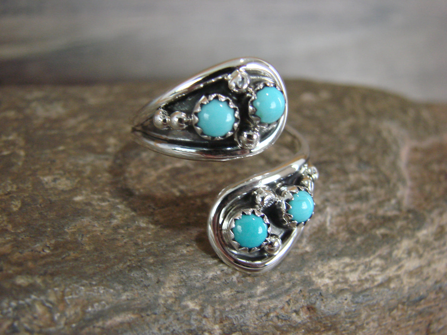 Navajo Indian Sterling Silver & Turquoise Adjustable Ring - Belin