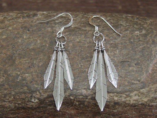 Navajo Indian Sterling Silver Feather Dangle Earrings by Arviso