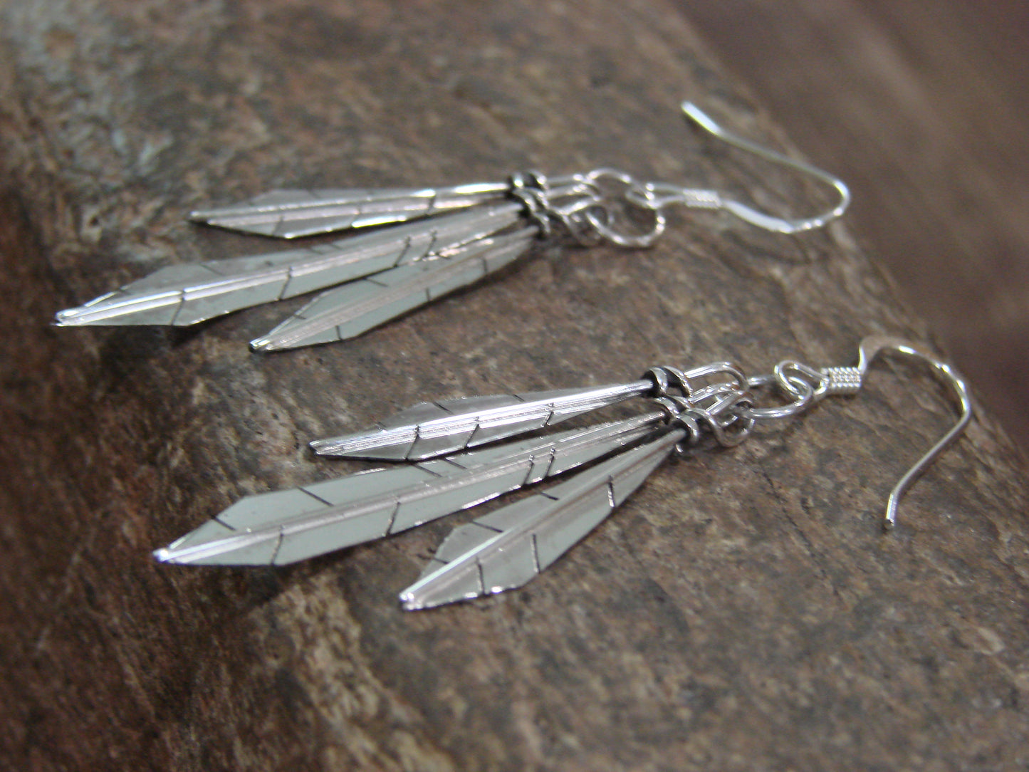 Navajo Indian Sterling Silver Feather Dangle Earrings by Arviso