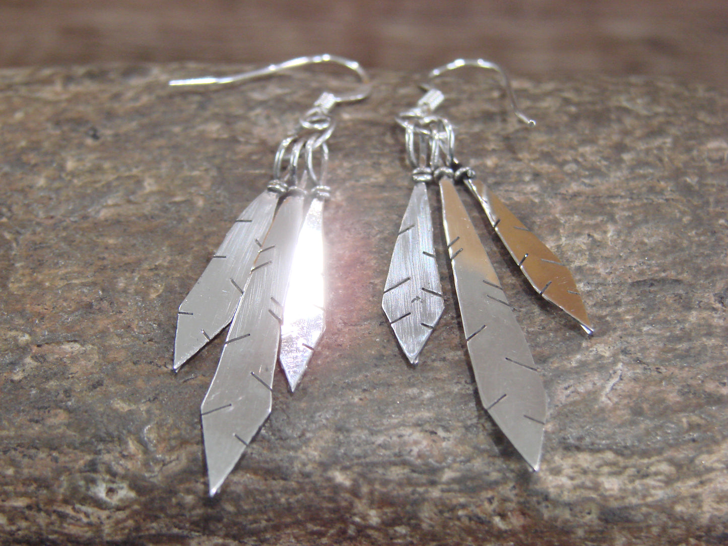 Navajo Indian Sterling Silver Feather Dangle Earrings by Arviso