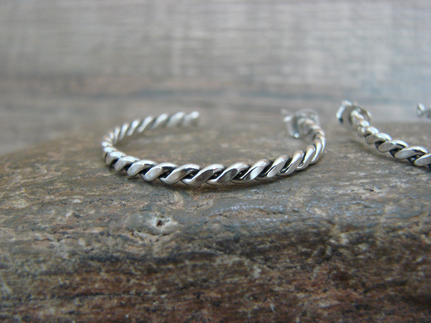 Navajo Indian Sterling Silver 1 1/4" Twisted Hoop Earrings by Tahe