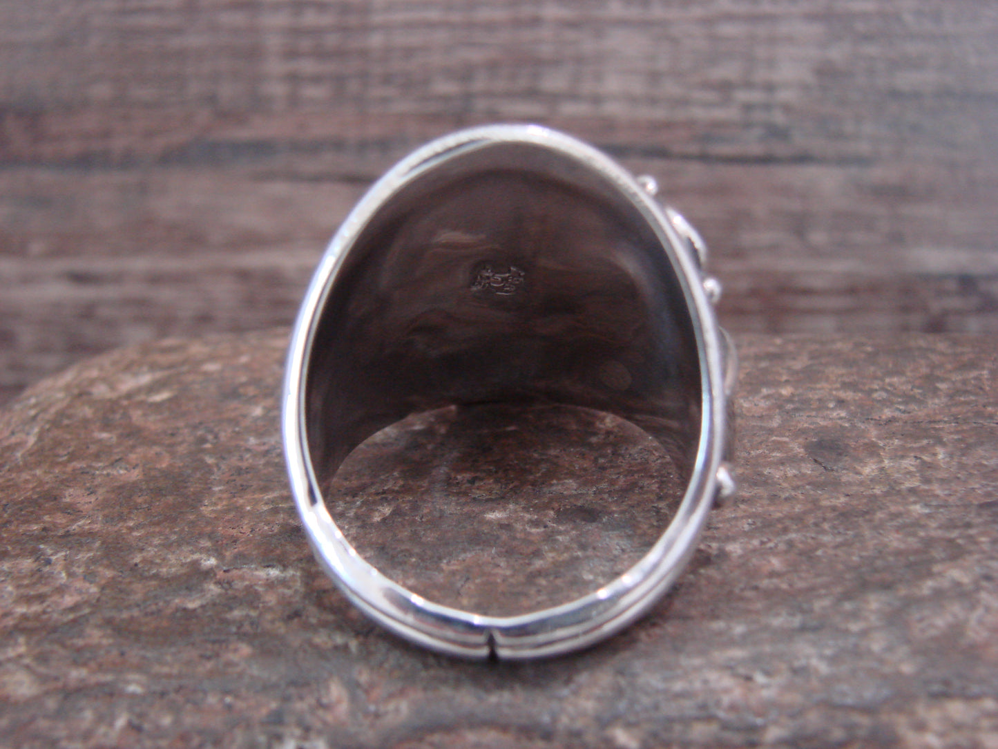 Navajo Sterling Silver Turquoise Growling Bear Ring - Saunders - Size 13