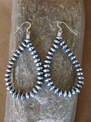 Navajo Indian Hand Beaded Saucer Navajo Pearl Loop Dangle Earrings by Jake