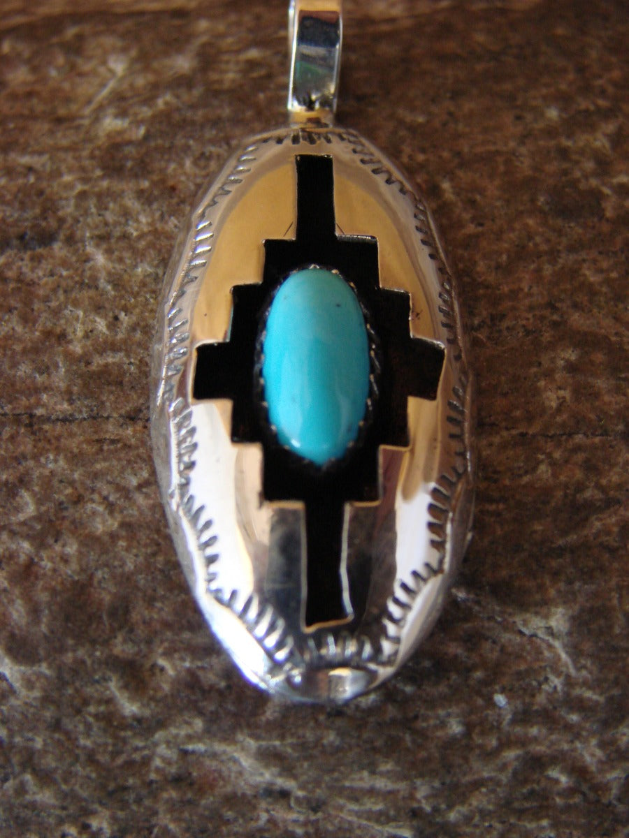 Native American Indian Sterling Silver & Turquoise Shadow Box Pendant - Perry