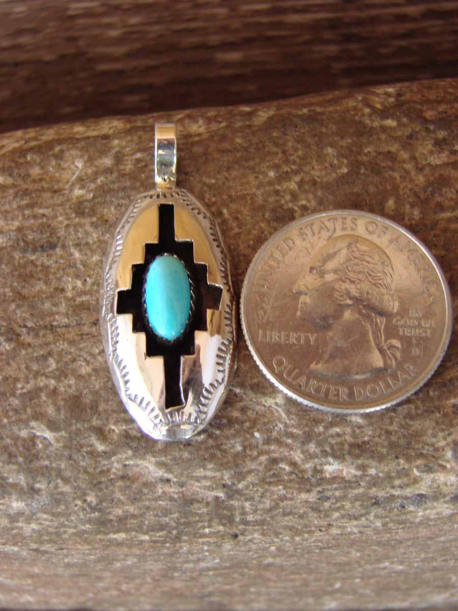 Native American Indian Sterling Silver & Turquoise Shadow Box Pendant - Perry