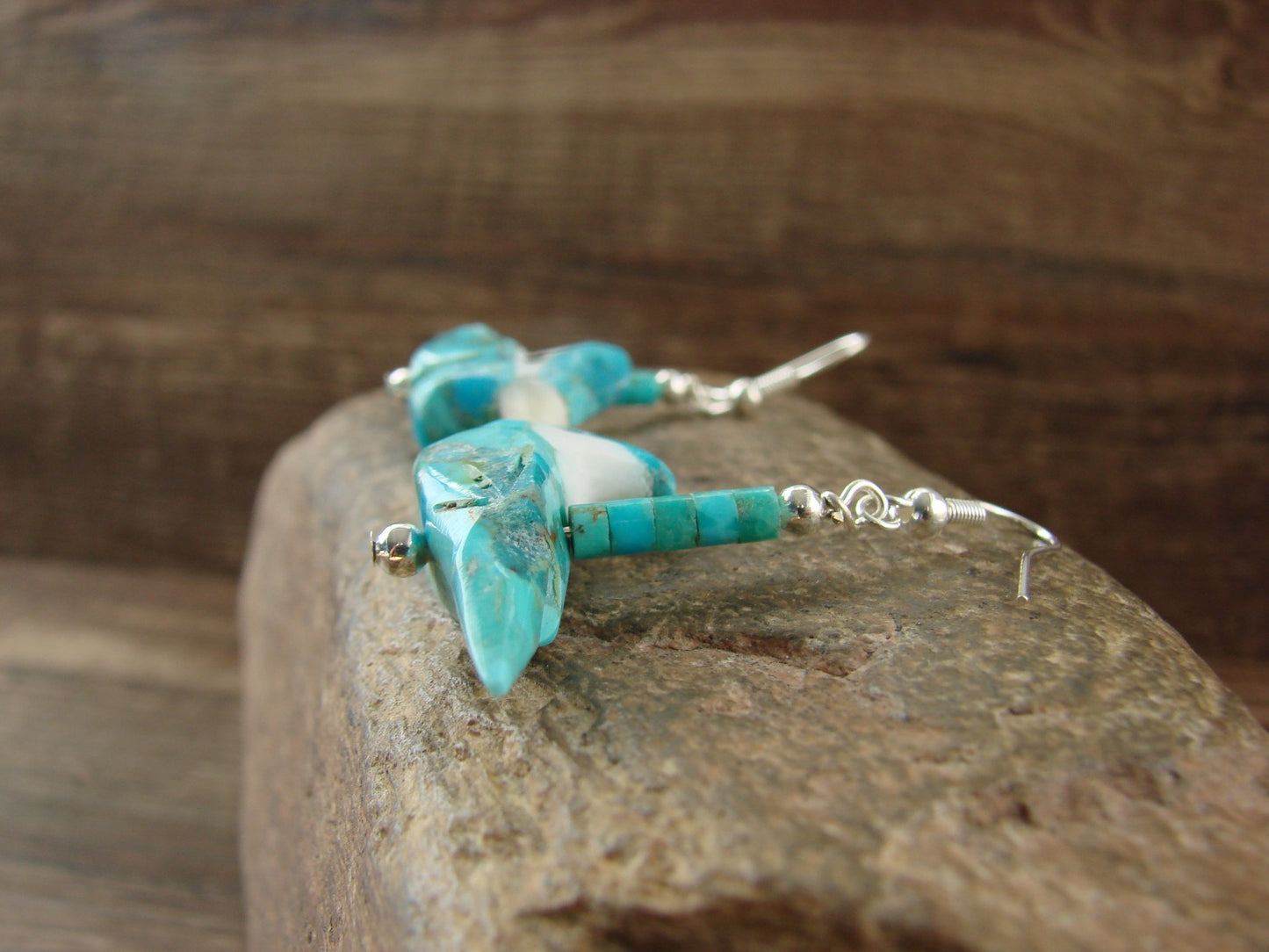 Hand Carved Turquoise Blue Jay Fetish Earrings by Matt Mitchell