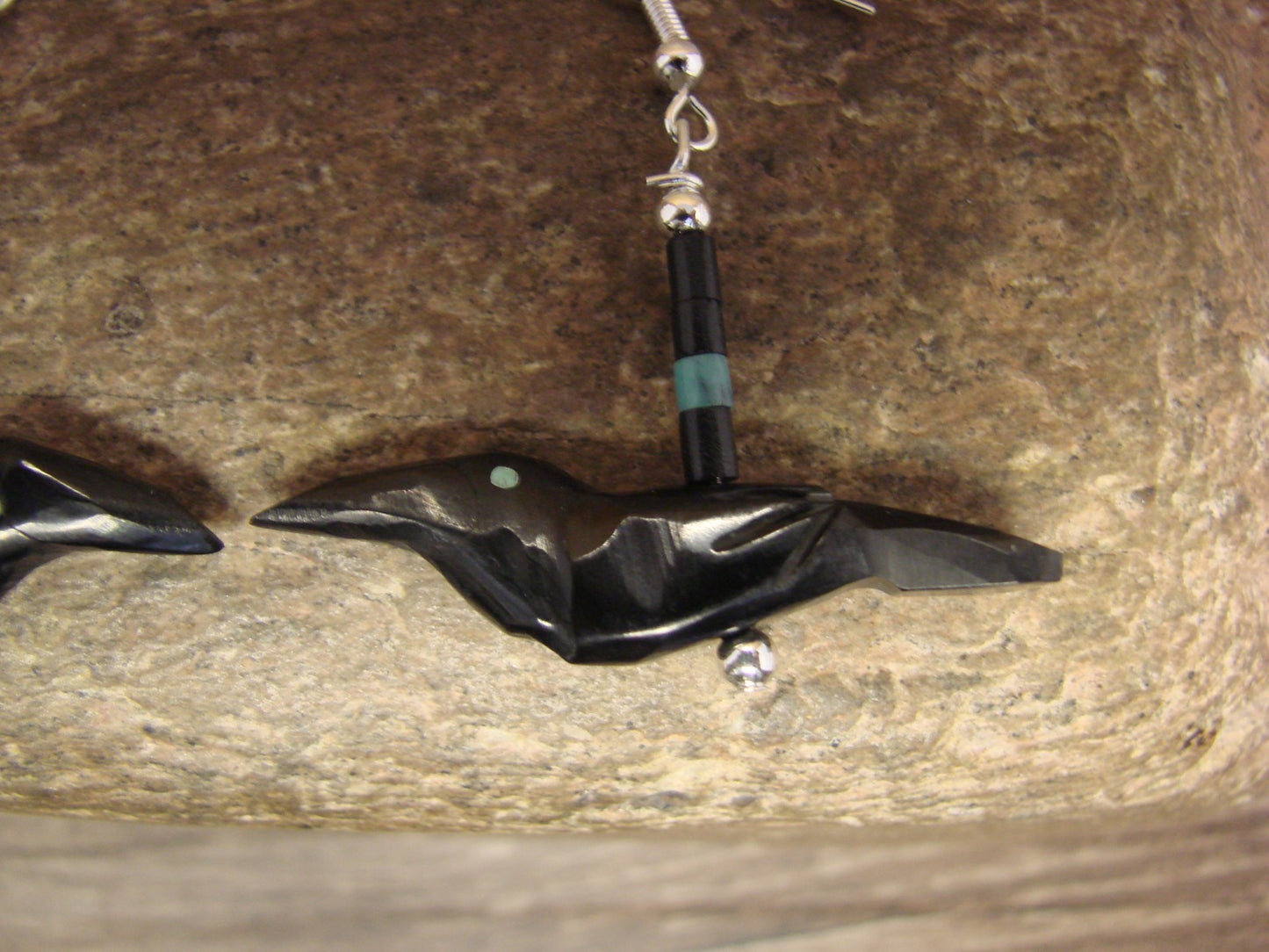 Hand Carved Jet Raven Fetish Earrings by Matt Mitchell