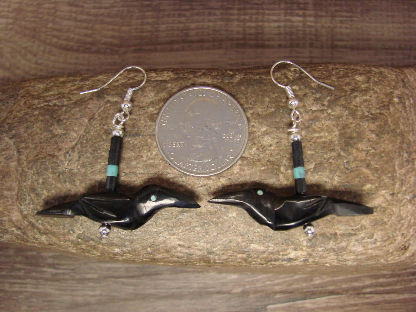 Hand Carved Jet Raven Fetish Earrings by Matt Mitchell