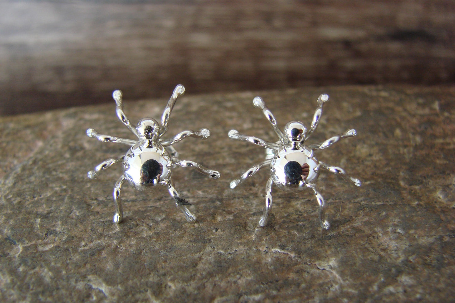 Navajo Indian Sterling Silver Spider Post Earrings by Garfield