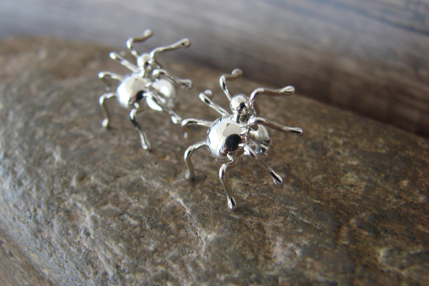 Navajo Indian Sterling Silver Spider Post Earrings by Garfield