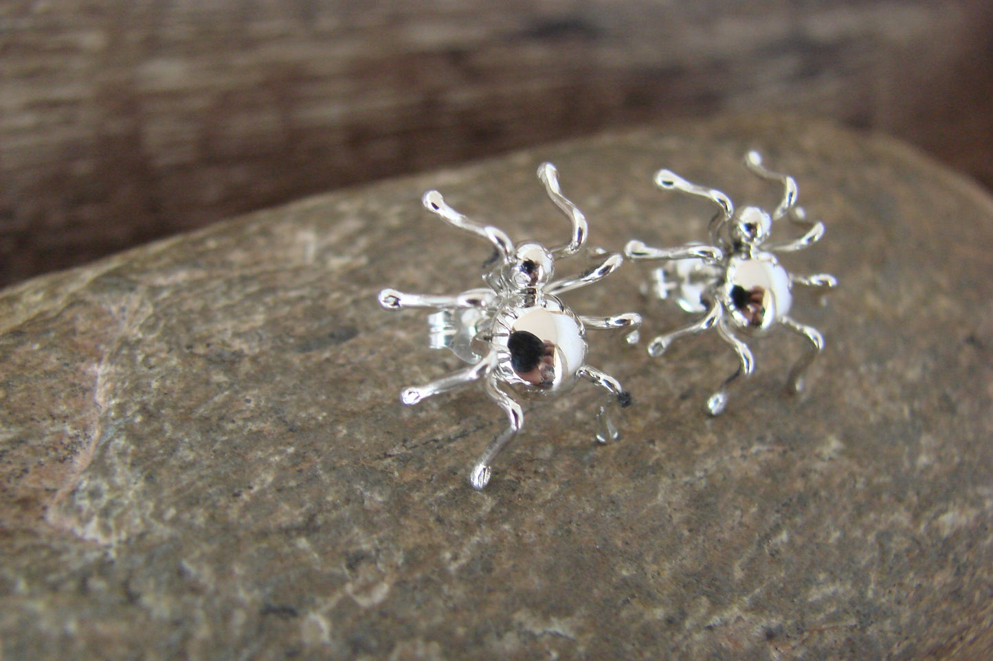 Navajo Indian Sterling Silver Spider Post Earrings by Garfield