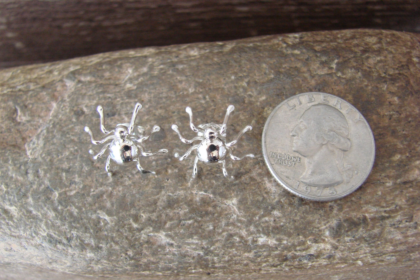 Navajo Indian Sterling Silver Spider Post Earrings by Garfield