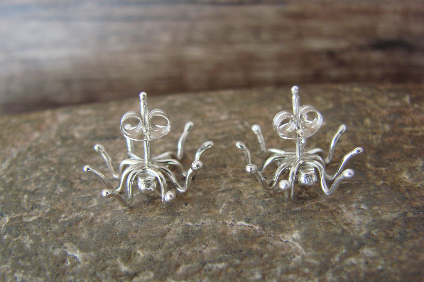 Navajo Indian Sterling Silver Spider Post Earrings by Garfield